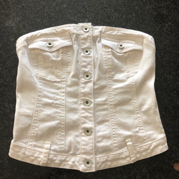 GUESS WHITE DENIM BUSTIER TOP IN SIZE SMALL - Picture 1 of 3